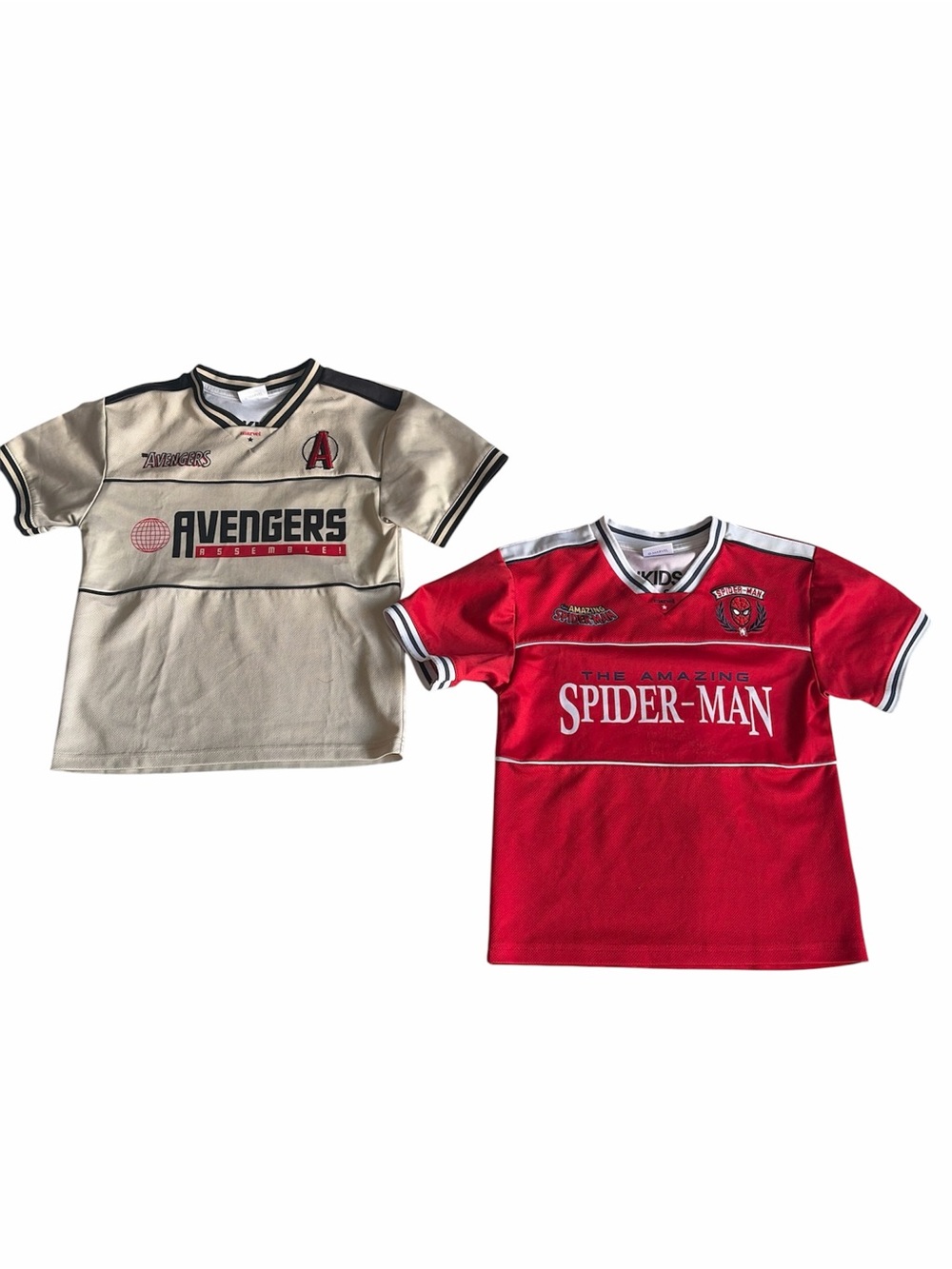 Lot of 2 Boys Marvel Superhero Jersey Shirts Spider-Man Avengers Size 7